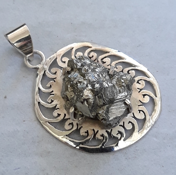 Natural Peruvian Golden Pyrite Silver Pendant - Picture 3 of 4